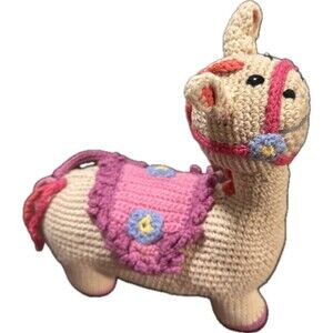 Pebblechild UK Ltd Natural Llama Rattle Crochet Fair Trade Pretend Imaginative